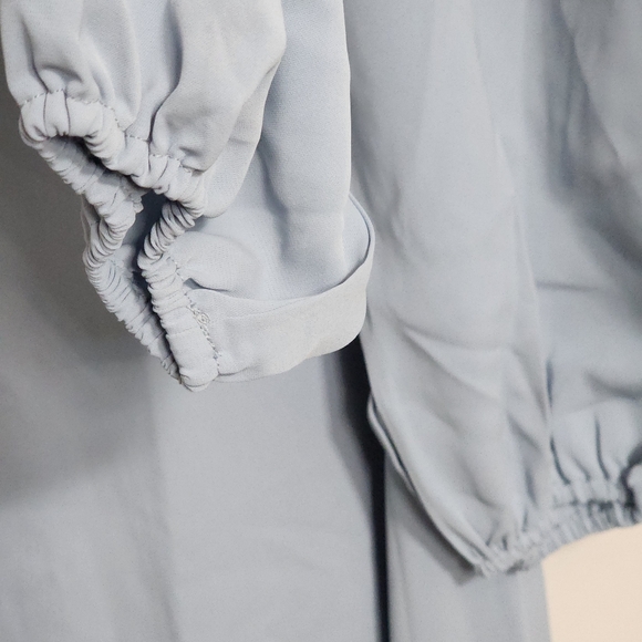 🛍HALARA Tie Neck Puff Long Sleeve Back Zipper Flowy Midi Work Dress,Large - Picture 14 of 16